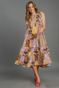 Umgee Scarf Print Midi Dress in Mango Mix