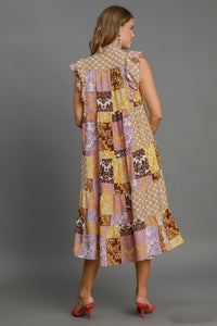 Umgee Scarf Print Midi Dress in Mango Mix