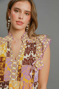 Umgee Scarf Print Midi Dress in Mango Mix