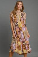 Umgee Scarf Print Midi Dress in Mango Mix