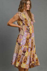 Umgee Scarf Print Midi Dress in Mango Mix