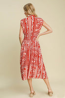 Umgee Mixed Print Sleeveless Midi Dress in Red