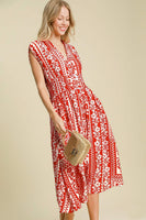 Umgee Mixed Print Sleeveless Midi Dress in Red