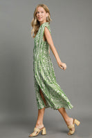 Umgee Mixed Print Sleeveless Midi Dress in Green