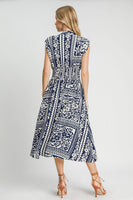 Umgee Mixed Print Sleeveless Midi Dress in Navy