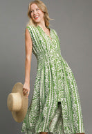 Umgee Mixed Print Sleeveless Midi Dress in Green