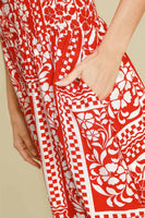 Umgee Mixed Print Sleeveless Midi Dress in Red