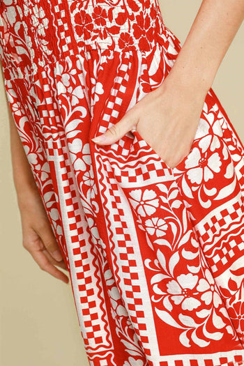 Umgee Mixed Print Sleeveless Midi Dress in Red