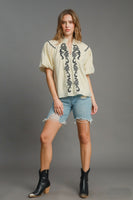 Umgee Solid Color Top with Embroidery in Natural