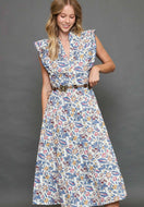 Umgee Floral Garden Print Tiered Maxi Dress in Off White Mix