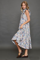 Umgee Floral Garden Print Tiered Maxi Dress in Off White Mix