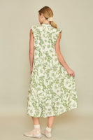 Umgee Two Toned Floral Print Maxi Dress in Green
