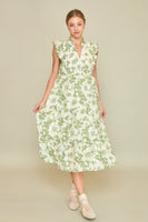 Umgee Two Toned Floral Print Maxi Dress in Green