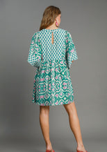 Load image into Gallery viewer, Umgee Boho Chic Mixed Print Mini Dress in Emerald Mix
