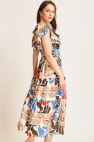 Umgee Vibrant Floral Print Midi Dress in Blue/Red