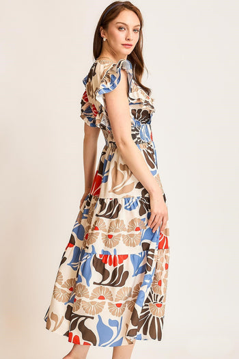 Umgee Vibrant Floral Print Midi Dress in Blue/Red