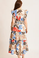 Umgee Vibrant Floral Print Midi Dress in Blue/Red