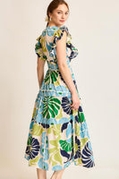 Umgee Vibrant Floral Print Midi Dress in Green/Blue