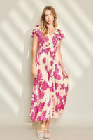 Umgee Floral Print Maxi Dress in Cream
