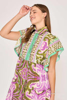 Umgee Boarder Print Midi Dress in Moss Mix