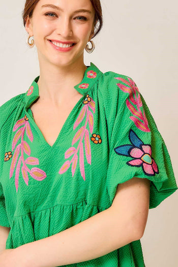 Umgee Embroidered Boho Dress in Green