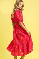 Umgee Vibrant Print Midi Dress in Red Mix