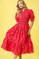 Umgee Vibrant Print Midi Dress in Red Mix