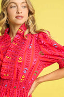 Umgee Vibrant Print Midi Dress in Red Mix