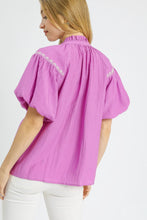 Load image into Gallery viewer, Umgee Solid Color Top with Contrasting Color Floral Embroidery in Orchid

