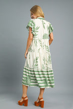 Load image into Gallery viewer, Umgee Two Toned Striped and Tropical Floral Print Midi Dress in Sage
