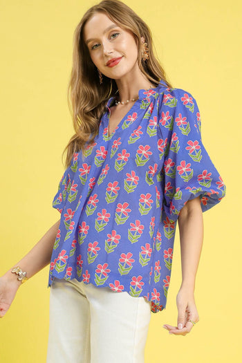 Umgee Exclusive Floral Print Top in Periwinkle Mix