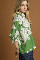 Umgee Bold Peony Floral Print Top in Green