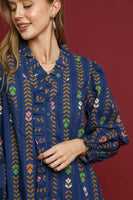 Umgee Copyright Striped Floral Print Top in Midnight Mix