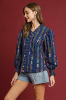 Umgee Copyright Striped Floral Print Top in Midnight Mix