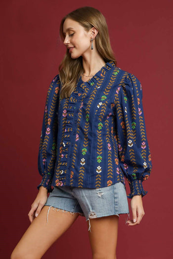 Umgee Copyright Striped Floral Print Top in Midnight Mix