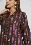 Umgee Copyright Striped Floral Print Top in Brown Mix