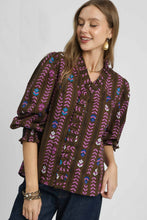 Load image into Gallery viewer, Umgee Copyright Striped Floral Print Top in Brown Mix
