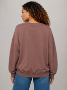 Umgee Classic Crewneck Fleece Pullover in Mocha
