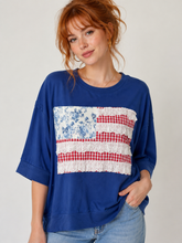 Load image into Gallery viewer, BiBi Americana Patched Front French Terry Top in Navy
