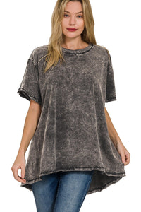 Mineral Washed Oversized Top in Ash Black Shirts & Tops Zenana   