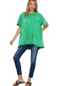 Mineral Washed Oversized Top in Kelly Green Shirts & Tops Zenana   