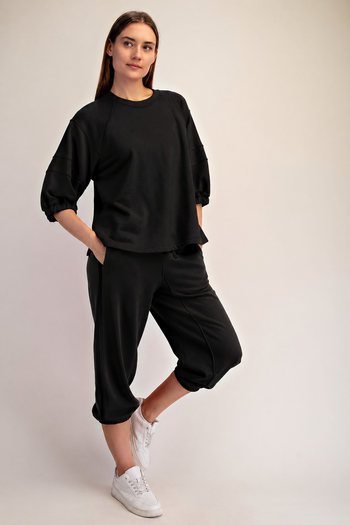 Rae Mode French Terry Cropped Jogger Pants in Black