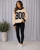 Peach Love Reversible BOO Printed Fleeced French Terry Sweatshirt in Ivory/Black