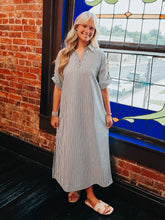 Load image into Gallery viewer, Jodifl Striped Midi Dress with Leopard Print Details in Black
