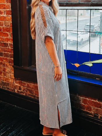 Jodifl Striped Midi Dress with Leopard Print Details in Black