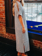 Load image into Gallery viewer, Jodifl Striped Midi Dress with Leopard Print Details in Black
