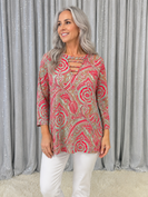 Sew in Love Abstract Paisley Print Top in Taupe/Neon Coral