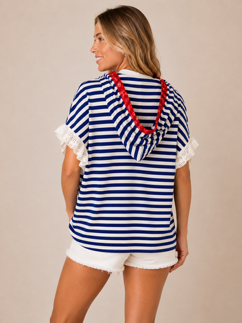 Davi & Dani USA Star Patchwork Hooded Top in Navy