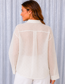 Sew in Love Semi Sheer Rhinestone Button Down Top in Off White