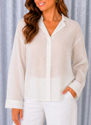 Sew in Love Semi Sheer Rhinestone Button Down Top in Off White